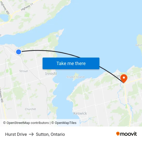 Hurst Drive to Sutton, Ontario map