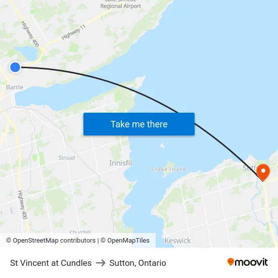 St Vincent at Cundles to Sutton, Ontario map