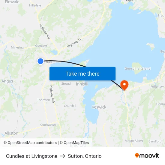 Cundles at Livingstone to Sutton, Ontario map