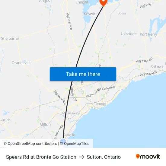 Speers Rd at Bronte Go Station to Sutton, Ontario map