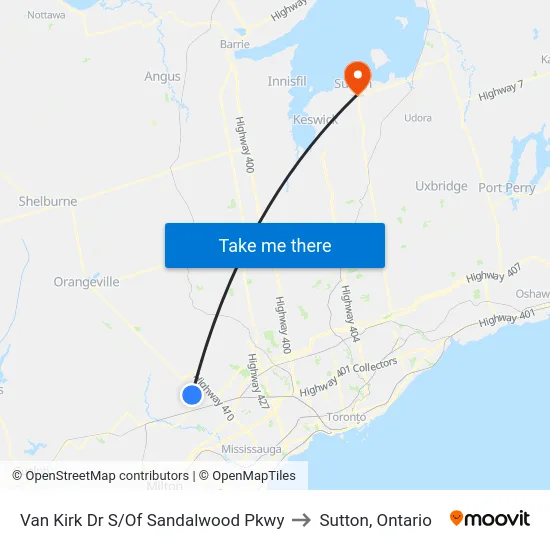 Van Kirk Dr S/Of Sandalwood Pkwy to Sutton, Ontario map