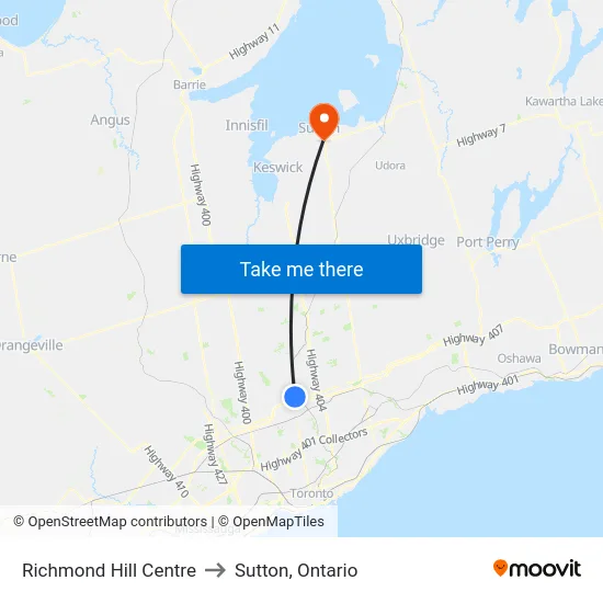 Richmond Hill Centre to Sutton, Ontario map