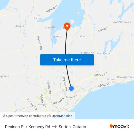 Denison St / Kennedy Rd to Sutton, Ontario map