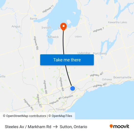 Steeles Av / Markham Rd to Sutton, Ontario map