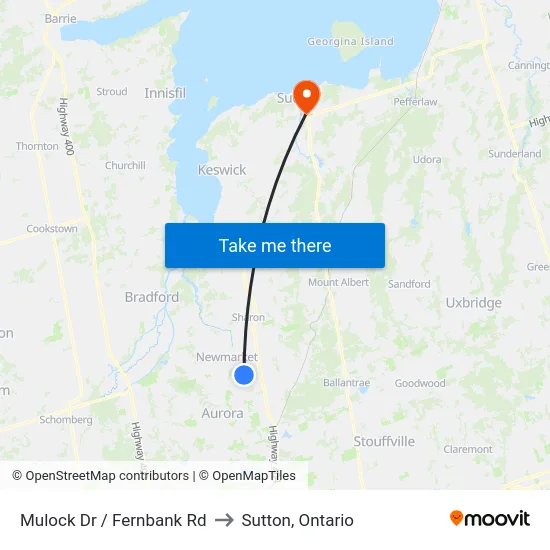 Mulock Dr / Fernbank Rd to Sutton, Ontario map