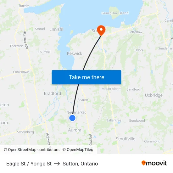 Eagle St / Yonge St to Sutton, Ontario map