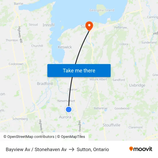 Bayview Av / Stonehaven Av to Sutton, Ontario map