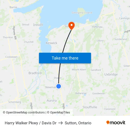 Harry Walker Pkwy / Davis Dr to Sutton, Ontario map