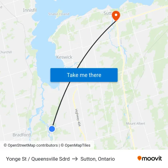 Yonge St / Queensville Sdrd to Sutton, Ontario map