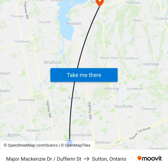 Major Mackenzie Dr / Dufferin St to Sutton, Ontario map