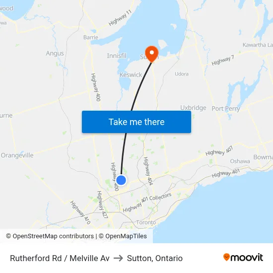 Rutherford Rd / Melville Av to Sutton, Ontario map