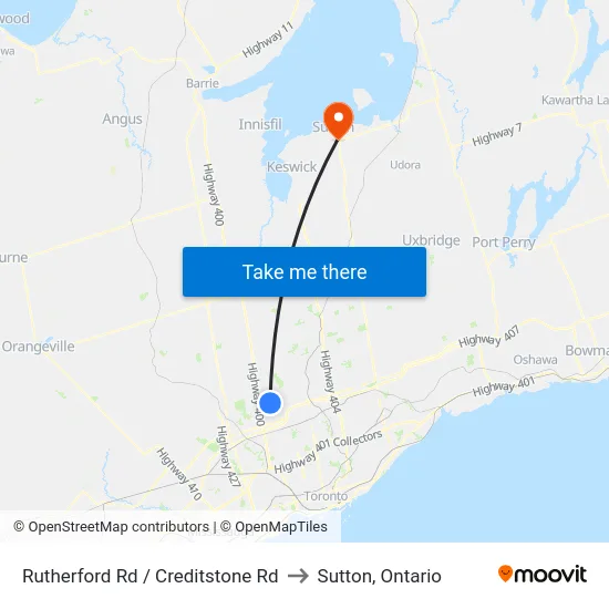 Rutherford Rd / Creditstone Rd to Sutton, Ontario map