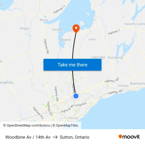 Woodbine Av / 14th Av to Sutton, Ontario map