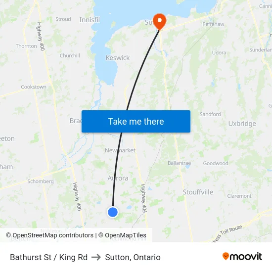 Bathurst St / King Rd to Sutton, Ontario map