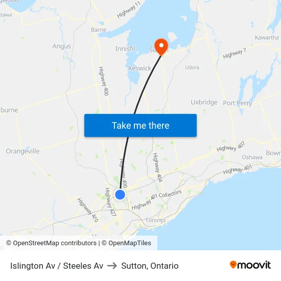 Islington Av / Steeles Av to Sutton, Ontario map