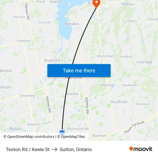 Teston Rd / Keele St to Sutton, Ontario map