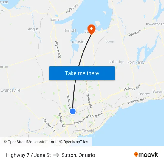 Highway 7 / Jane St to Sutton, Ontario map