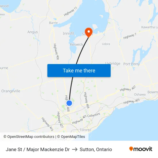 Jane St / Major Mackenzie Dr to Sutton, Ontario map