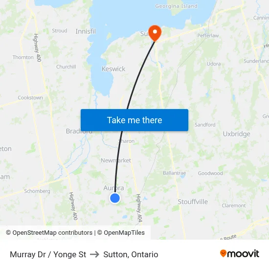 Murray Dr / Yonge St to Sutton, Ontario map