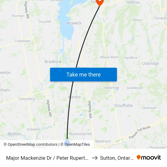 Major Mackenzie Dr / Peter Rupert A to Sutton, Ontario map