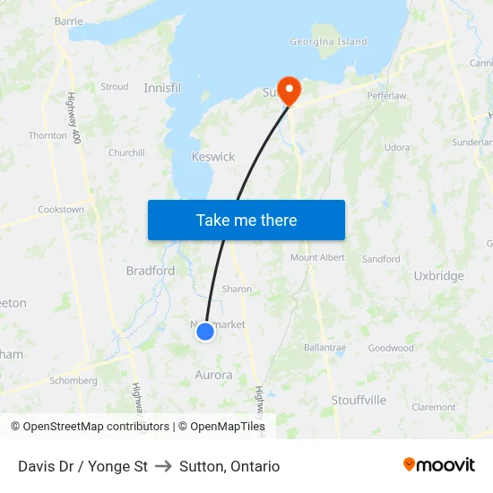 Davis Dr / Yonge St to Sutton, Ontario map