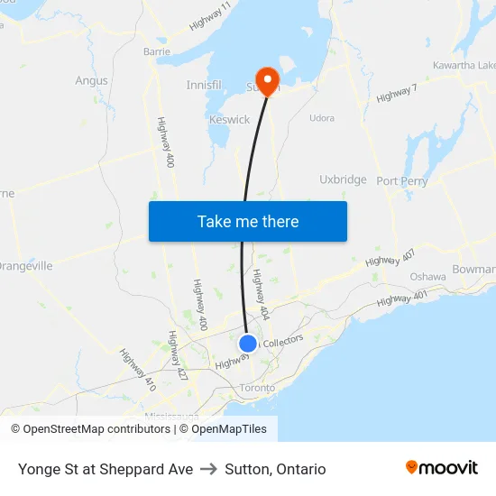 Yonge St at Sheppard Ave to Sutton, Ontario map