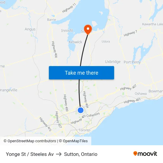Yonge St / Steeles Av to Sutton, Ontario map