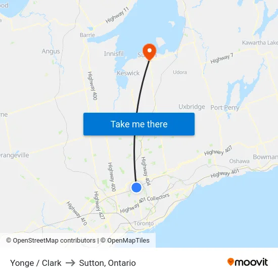 Yonge / Clark to Sutton, Ontario map