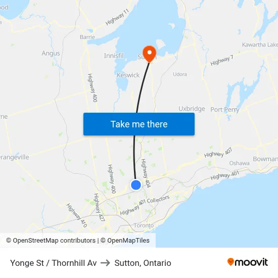 Yonge St / Thornhill Av to Sutton, Ontario map