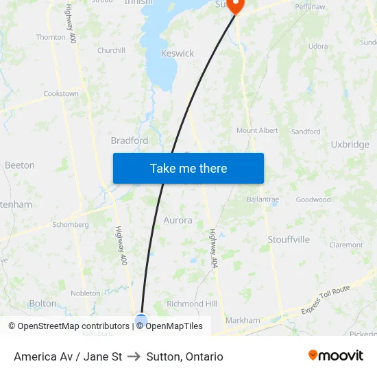 America Av / Jane St to Sutton, Ontario map