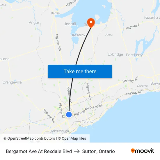 Bergamot Ave At Rexdale Blvd to Sutton, Ontario map