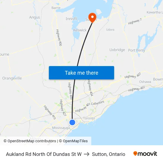 Aukland Rd North Of Dundas St W to Sutton, Ontario map