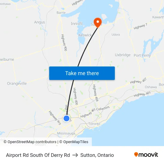 Airport Rd South Of Derry Rd to Sutton, Ontario map