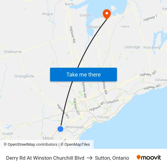 Derry Rd At Winston Churchill Blvd to Sutton, Ontario map