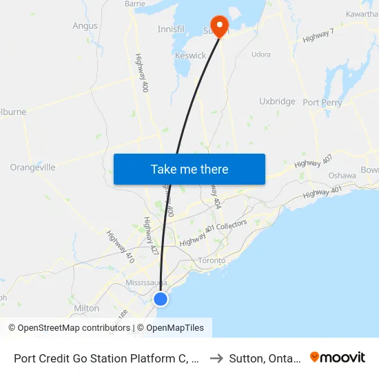 Port Credit Go Station Platform C, D, E to Sutton, Ontario map