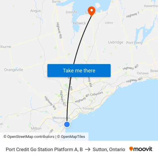 Port Credit Go Station Platform A, B to Sutton, Ontario map