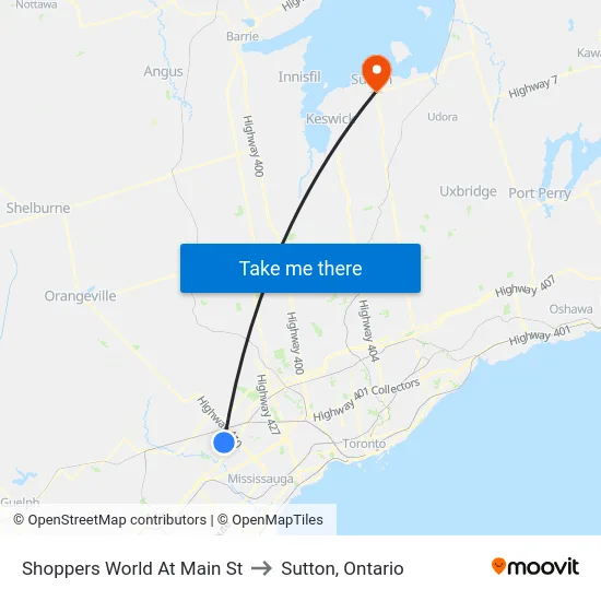 Shoppers World At Main St to Sutton, Ontario map