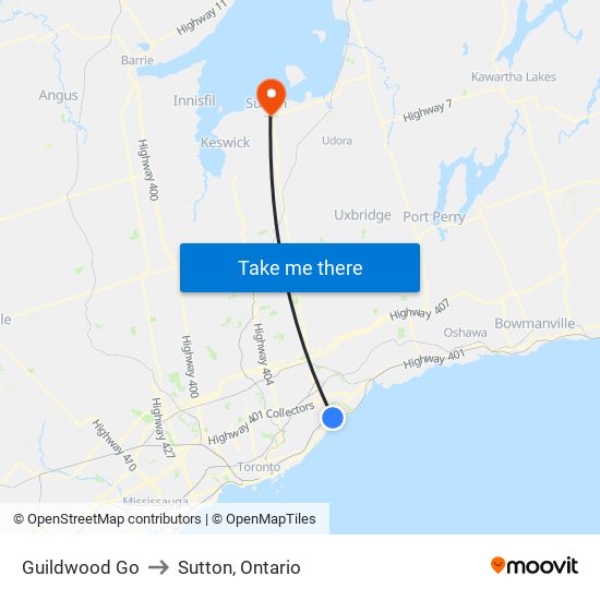 Guildwood Go to Sutton, Ontario map