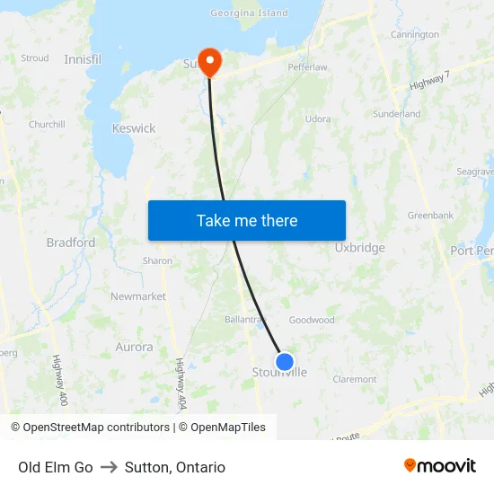 Old Elm Go to Sutton, Ontario map