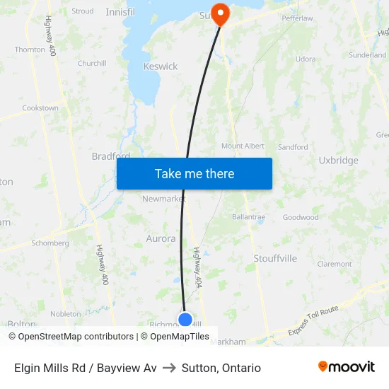 Elgin Mills Rd / Bayview Av to Sutton, Ontario map