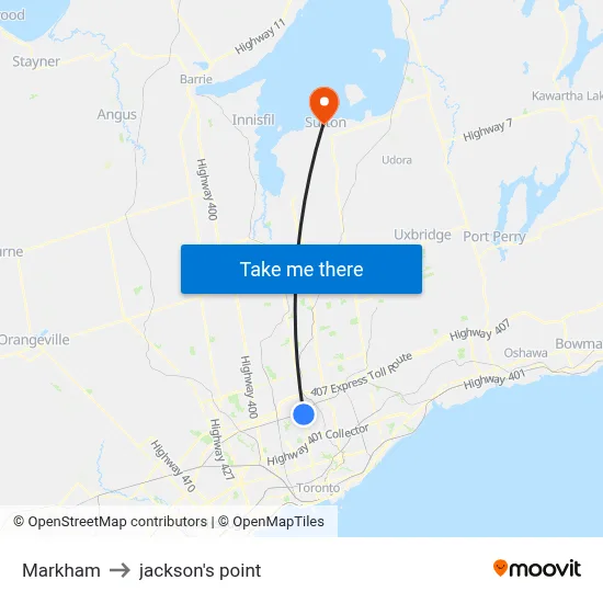 Markham to jackson's point map