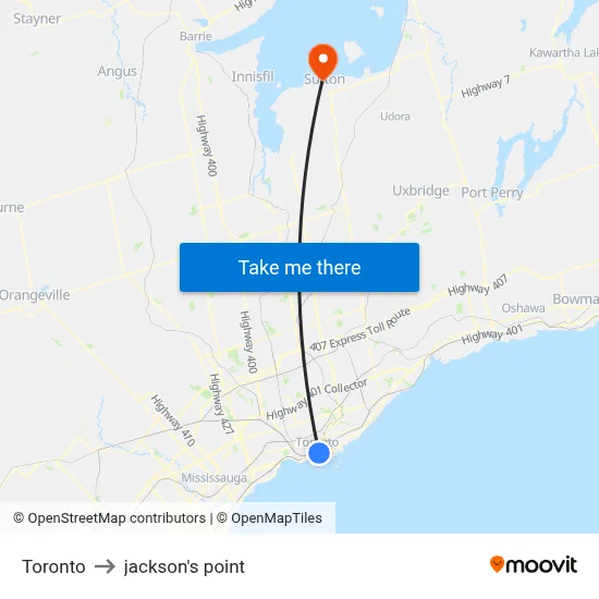 Toronto to jackson's point map