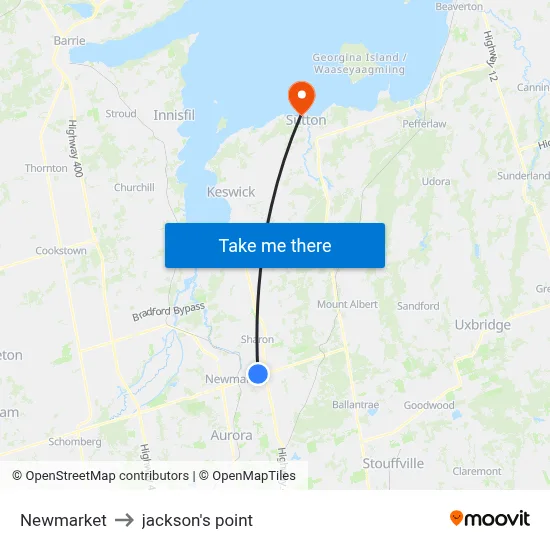 Newmarket to jackson's point map