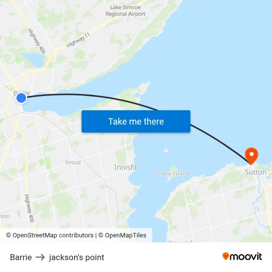 Barrie to jackson's point map