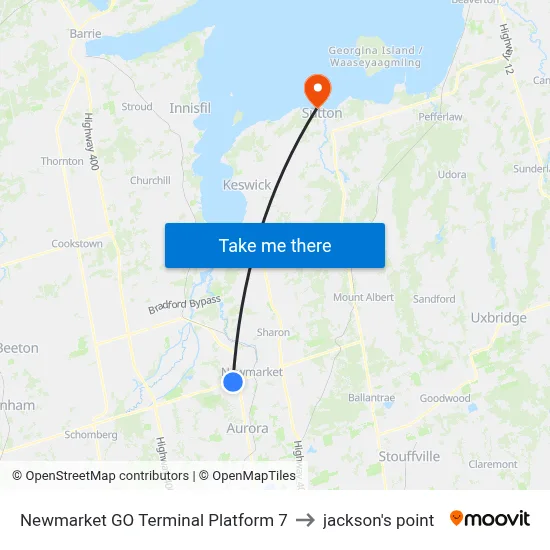 Newmarket GO Terminal Platform 7 to jackson's point map