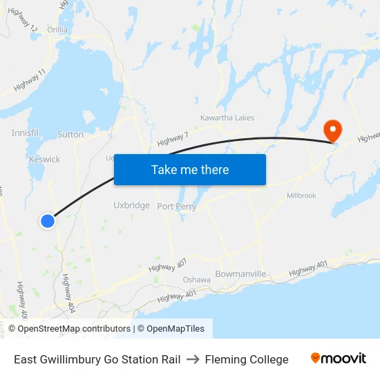 East Gwillimbury Go Station Rail to Fleming College map