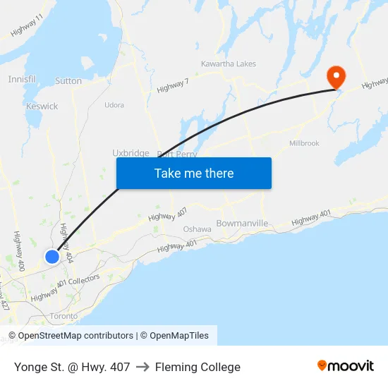 Yonge St. @ Hwy. 407 to Fleming College map