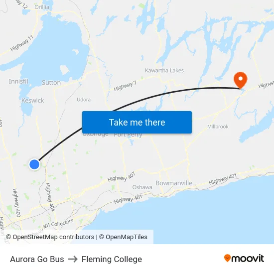 Aurora Go Bus to Fleming College map