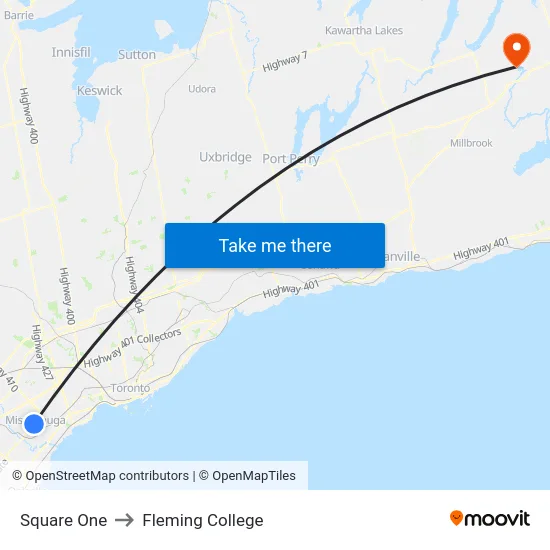 Square One to Fleming College map