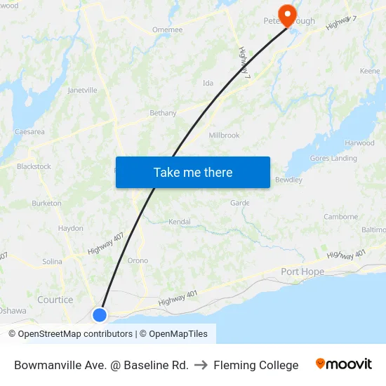 Bowmanville Ave. @ Baseline Rd. to Fleming College map